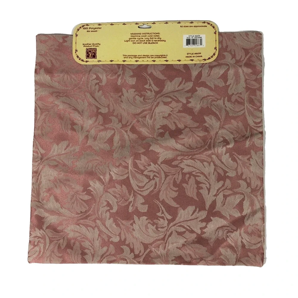 Pink Pillow Cushion Covers Zip Floral 16” Square Pink Cream Brocade Set of Four